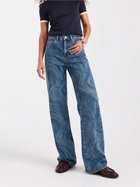 NWT Vero Moda VMKithy HR Loose Fit Straight Leg Pattern Jeans